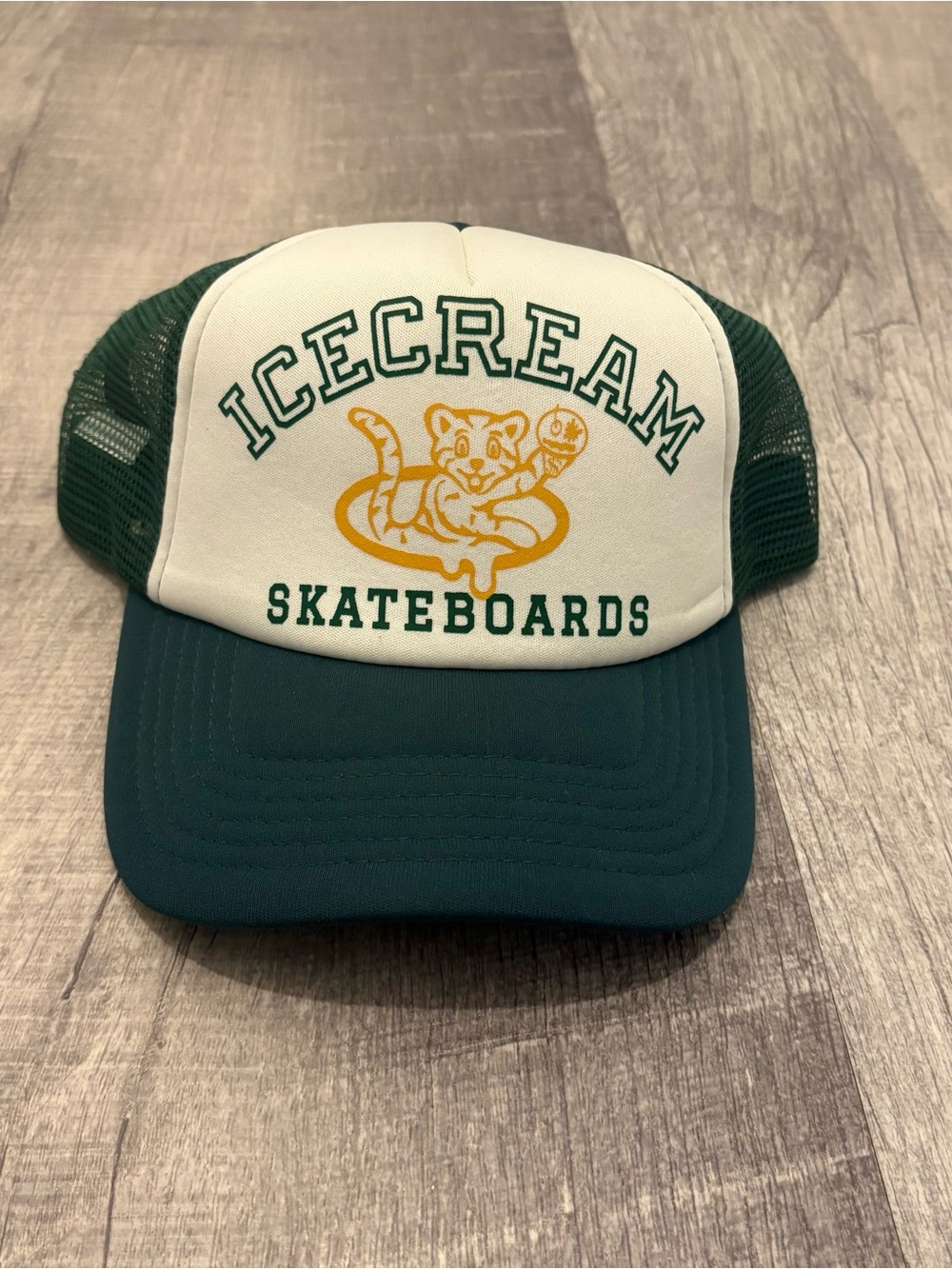 ICECREAM Skateboards BBC Trucker Hat Green White Tiger Graphic NWT